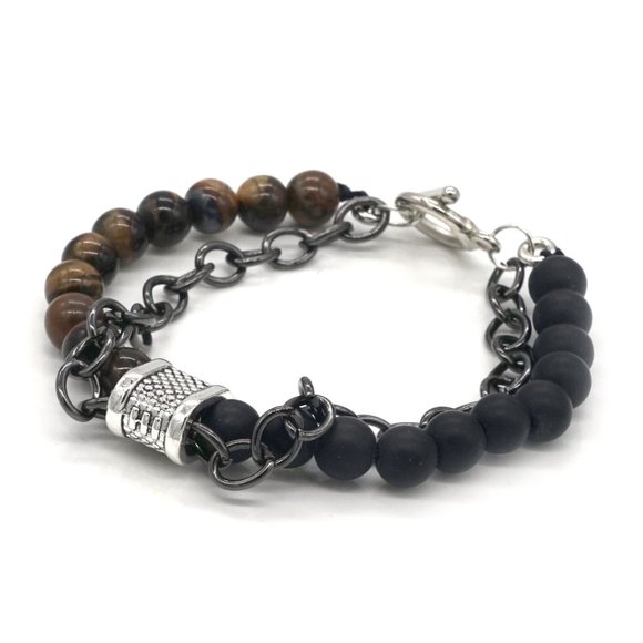 🎉 Host Pick 🎉 Men's bracelet lava rock & Tiger's Eye stones. Toggle clamp. - Picture 3 of 5